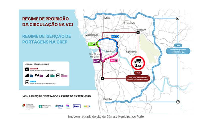 Proibição de circulação de pesados de mercadorias na VCI (Porto/Gaia) a partir de amanhã, 15/09 – Plataforma já disponível